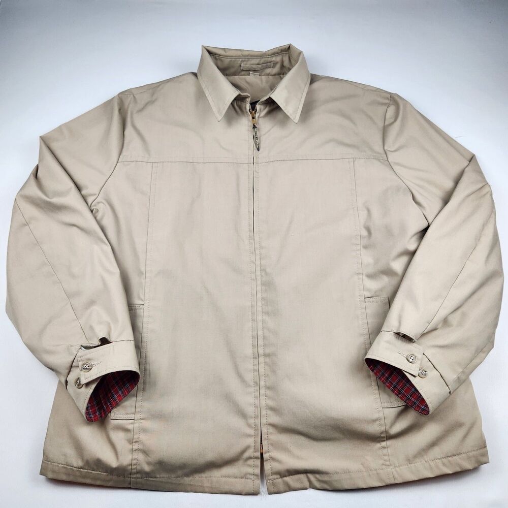 English Squire Chore Jacket Tan USA Brass Zipper Sherpa Liner Mens 50 Vintage
